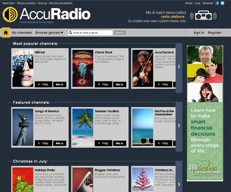 AccuRadioのホームページを開く